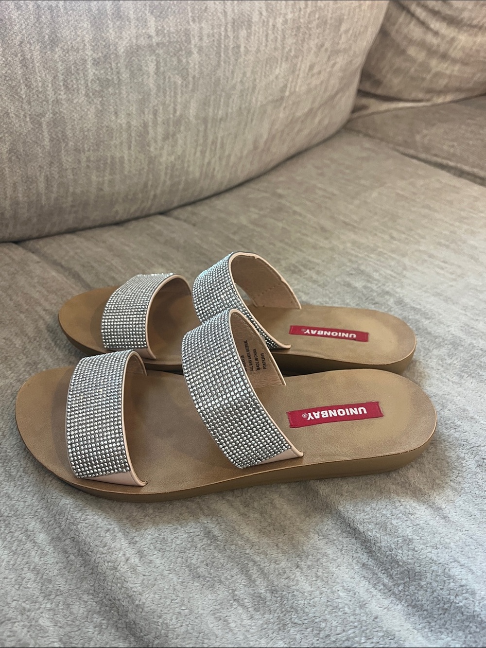 UNIONBAY Silver Crystal Double-Band Slide Sandals - Picture 2 of 5